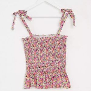 NWOT ASOS Brave Soul London Lois Shirred Tie Shoulder Tank Top *flaw*